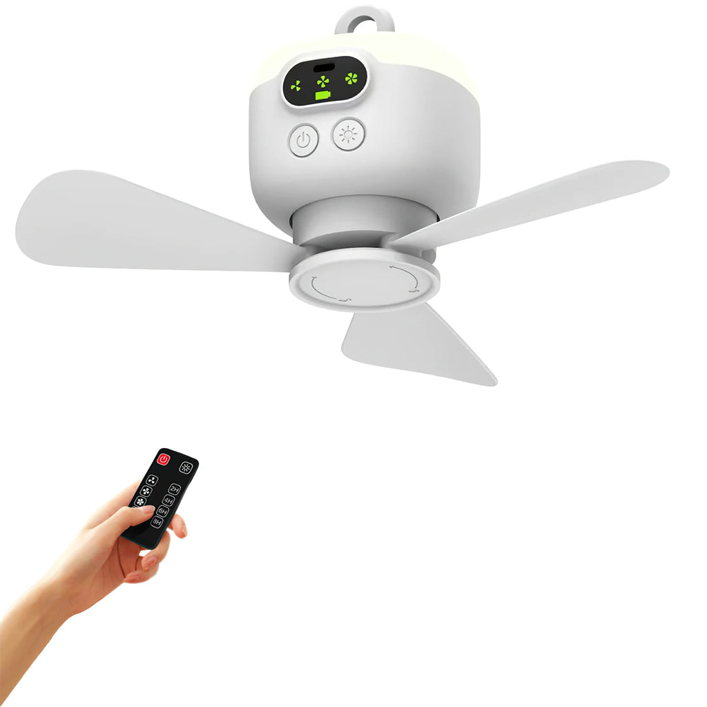 Fanair™ – Bezprzewodowy Wiatrak Kempingowy 8000mAh z Pilotem i Lampką LED